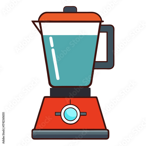 Illustration of a red blender with water inside, , perfect for kitchenware and healthy lifestyle designs