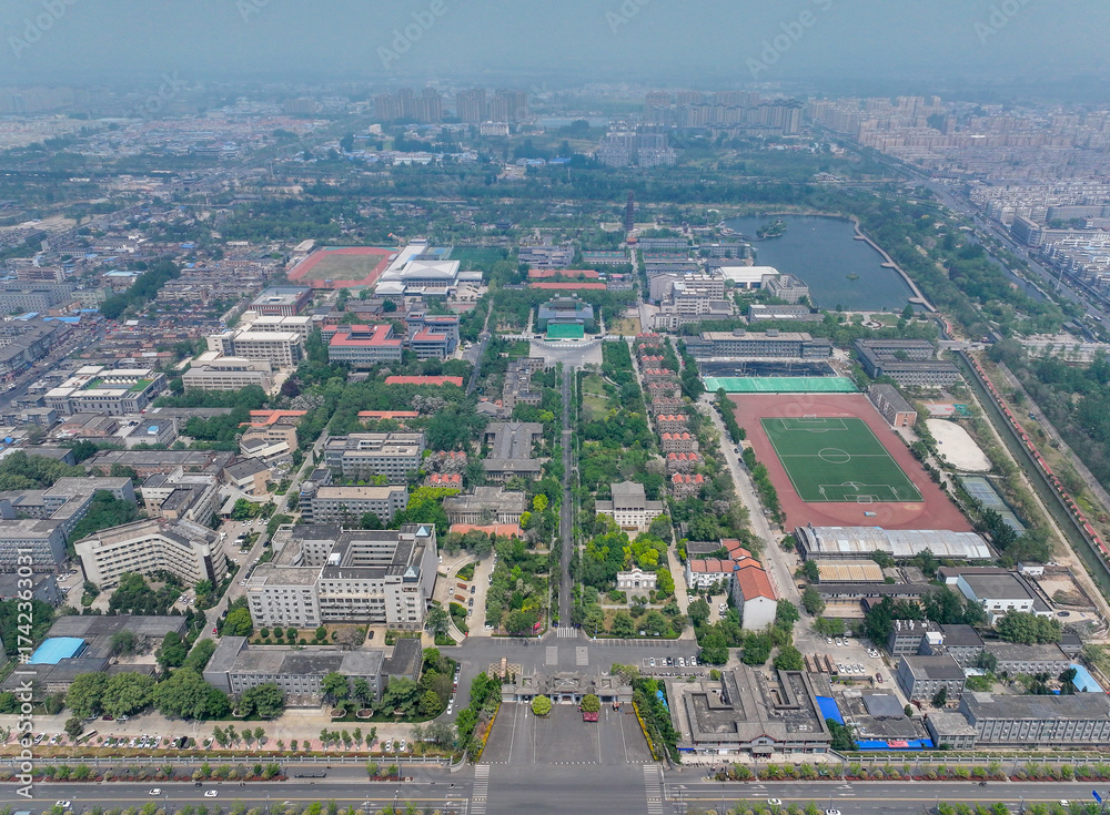 Fototapeta premium Aerial photography of Minglun Campus of Henan University in Kaifeng City, Henan Province
