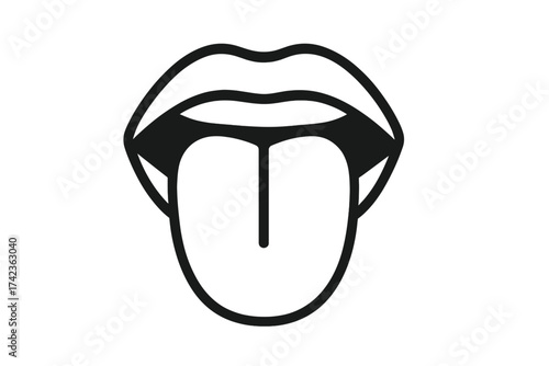Mouth with tongue out line icon vector. Gustatory system, sense of taste concept. Human sensory organ symbol for taste perception, oral health, licking, food, and speech.