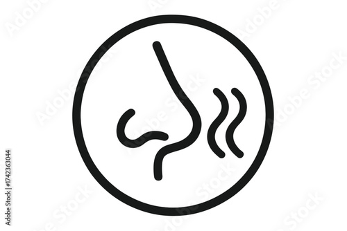 Nose with smell sense icon vector illustration. Button sign graphic for aroma and scent. Olfactory symbol for fragrance, odor, and breathing. Human sense organ pictogram.