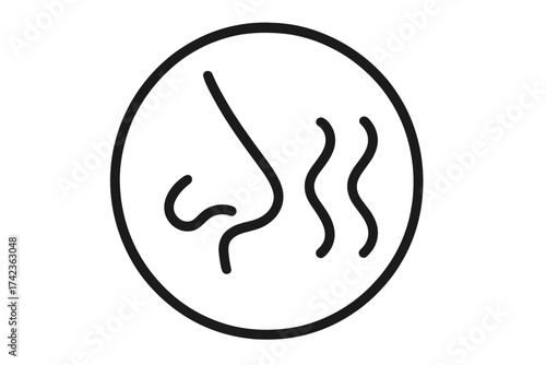Nose with smell sense icon vector illustration. Human olfactory organ symbol. Concept of aroma, odor, scent, and fragrance perception. Breathing and sniffing graphic sign.