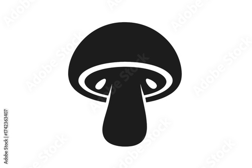 Mushroom icon vector symbol. Simple fungus silhouette for logo design. Fungi, champignon graphic illustration. Healthy organic food concept for web or app. Black isolated sign.