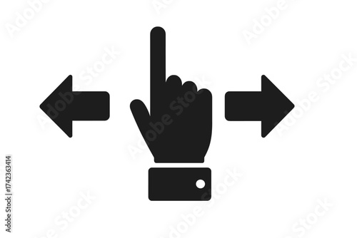 Hand pointing up making a choice. Concept of decision making, dilemma, and selecting a path. Left or right direction arrows. Business strategy, option, and solution icon.