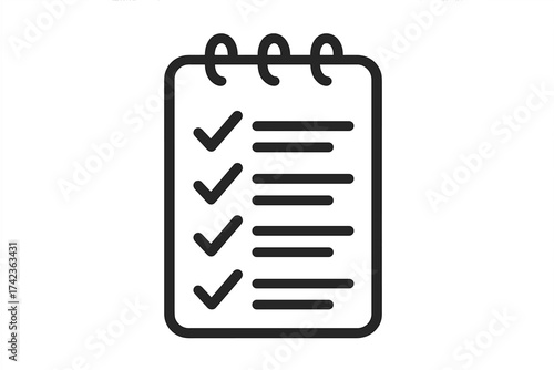 Notepad with checklist icon. Task and to-do list for project management. Completed goals, planning, organization symbol. Survey, questionnaire, agenda, or schedule vector.