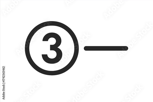 Number 3 icon in circle with minus sign. Step three symbol. Vector element for infographic, list, or UI design. Delete or remove item concept. Flat simple ordered set.