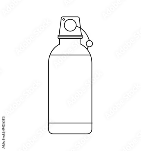 Minimalist aluminum bike bottle line art vector. Stainless steel portable water container icon for travel, camping, hiking, and eco lifestyle concepts, drawn in clean outline design.
