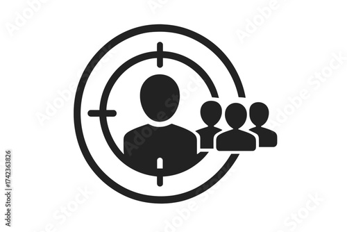 Target market icon with focus on customer audience. Niche marketing concept and business strategy for lead generation. Consumer segmentation, demographic analysis vector symbol.