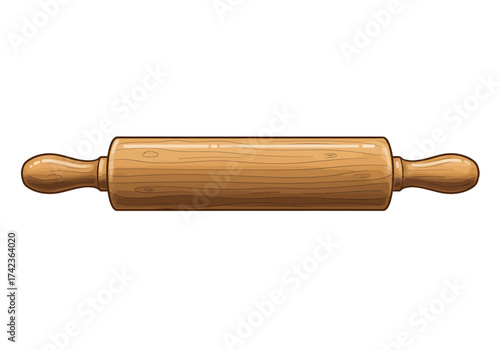 Wooden rolling pin with handles, used for flattening dough in baking and cooking.