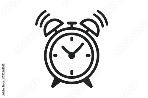 Ringing alarm clock icon. Wake up call symbol for morning alert. Time management, deadline, and reminder concept. Simple vector illustration for schedule and urgency.