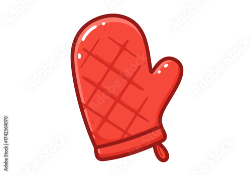 A bright red quilted oven mitt, illustrated in a simple and cute cartoon style, isolated on a white background.