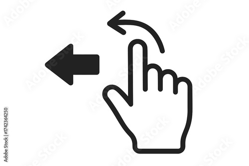 Swipe left icon vector. Hand gesture for touchscreen navigation. Finger sliding, scrolling or dragging on a display. UI UX symbol for previous page or action. Back arrow.