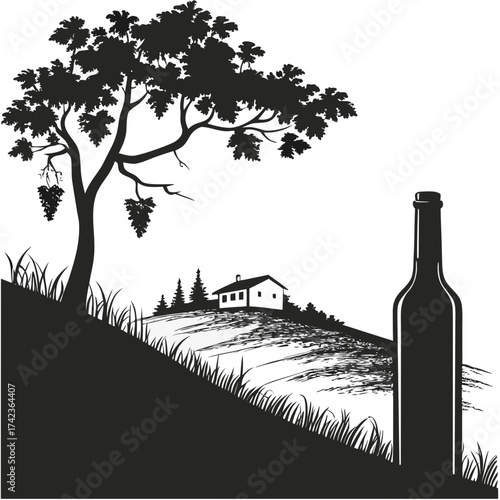 wine bottle and grape