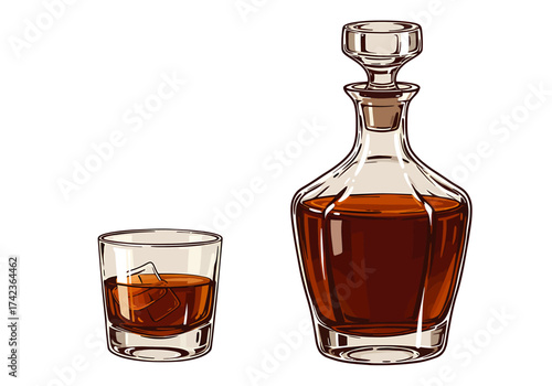 Whiskey Decanter and Glass