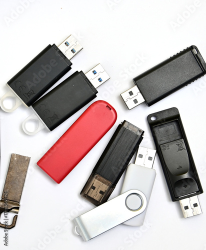 various usb flash drives on a white background