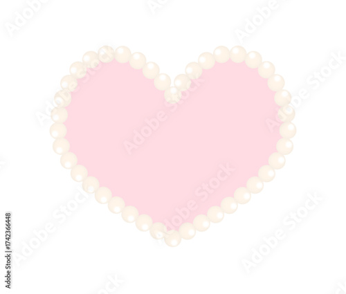 Heart shape pink frame painting isolated on transparent background. Perl frame. Silver beads frame for decoration. Chain vector illustration