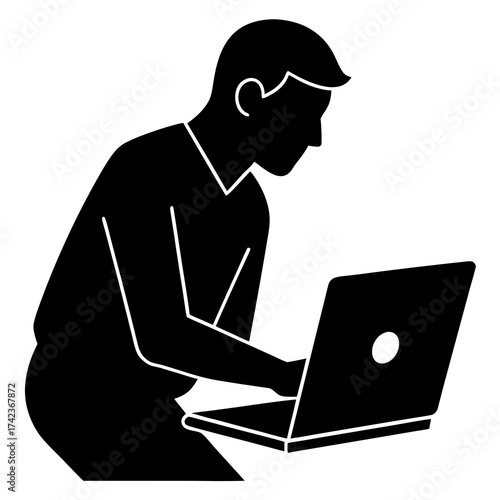 Working on laptop silhouette icon