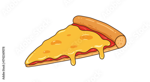 Cartoon Pizza Slice with Melted Cheese and Crust
