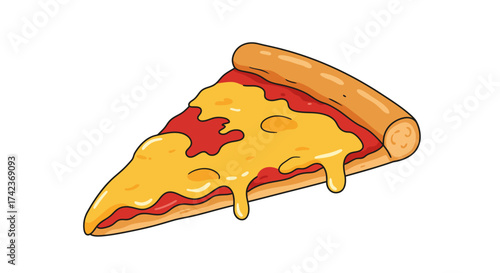 Cartoon Pizza Slice with Melted Cheese and Red Sauce