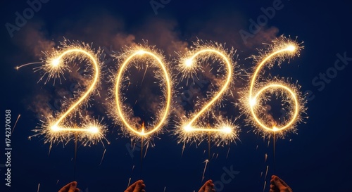 Sparkling 2026 year on a dark blue background, concept of new year celebration