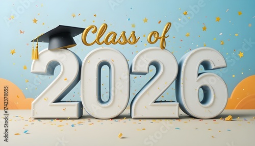 Graduation themed background image for 2026 with the words “Class of 2026” and a graduation cap.