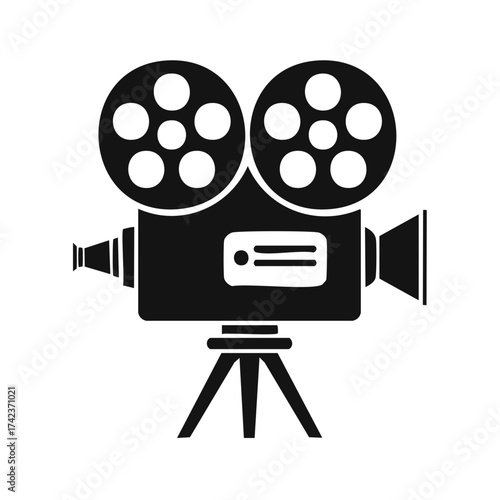 Vintage Film Camera Silhouette on Tripod Isolated for Movie Production