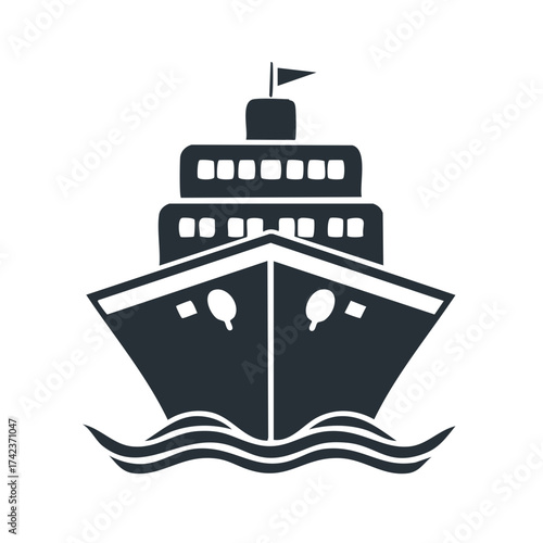 Cruise Ship Sailing on the Ocean Waves: Vessel Silhouette on Water, Travel and Sea Adventure Concept