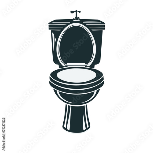Simple Toilet Bowl Silhouette in Black and White for Bathroom Interior Design and Plumbing