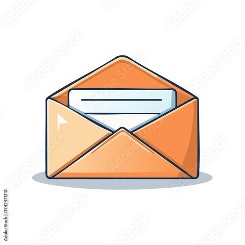 Open orange envelope with a letter inside simple illustration communication concept