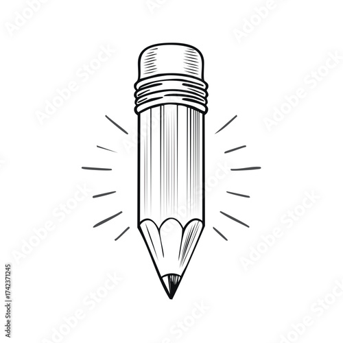 Sketch Pencil with Eraser and Radiant Lines Symbolizing Ideas and Creativity