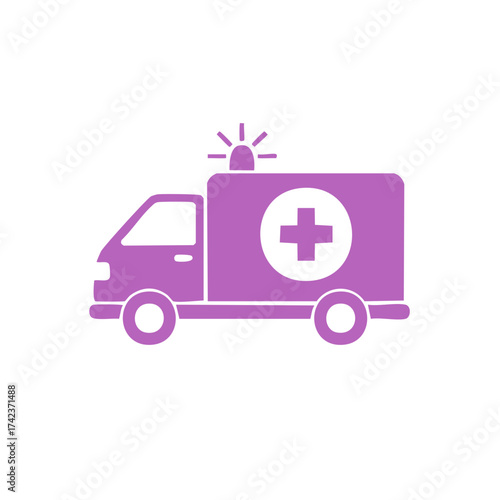 Ambulance Vehicle Graphic: First Aid Emergency Medical Service Transport Isolated Purple Symbol Icon, Health Assistance