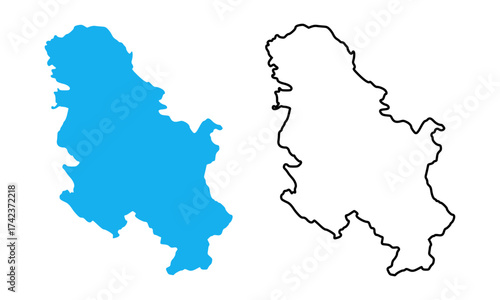 Serbia Country Map Vector. Blue Silhouette and Outline Style