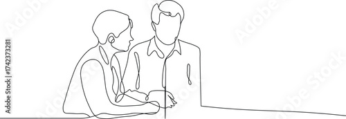 Dynamic line art conveying collaboration between two people, perfect for illustrating teamwork, communication, and creative problem-solving with a touch of minimalism
