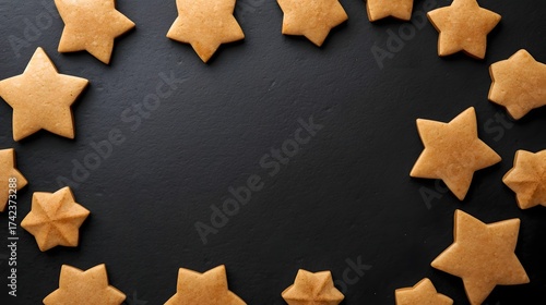 Star Shaped Christmas Cookies on Wooden Background with Holiday Decorations