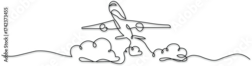 Elegant minimalist airplane soars among clouds, a modern travel icon that inspires adventure and freedom with simple, clean lines, perfect for branding or creative design
