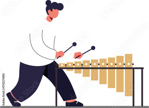 Musician playing marimba percussion instrument performing artistic music in minimal style vector illustration 
