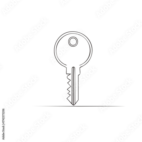 Single line drawing of a classic key symbolizing access and security, abstract, minimalist