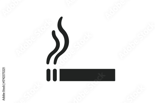 Smoking cigarette icon, smoker symbol vector illustration, burning cigarette with smoke, minimalistic black smoking sign, transparent background, health hazard warning