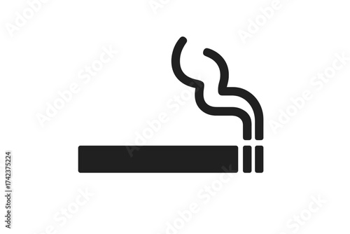 Smoking cigarette icon symbol, smoker sign illustration with smoke, black minimalistic vector design on transparent background, tobacco, nicotine, health warning