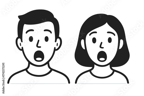 Shocked Emotion Male and Female Avatar Faces Vector Illustration, Surprised Expression Icons, Open Mouth Reaction, Transparent Background, Editable Vector Set