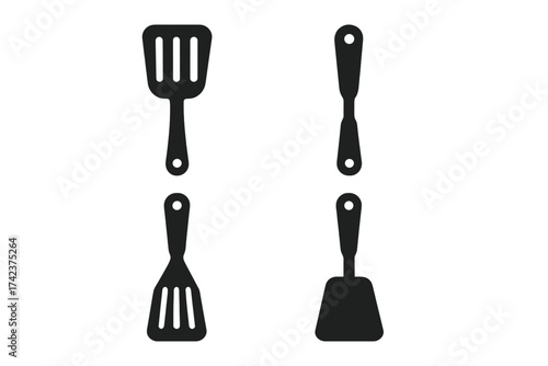 Kitchen spatula vector icon set isolated on white background, cooking utensils illustration with transparent background, kitchen tools collection for food preparation and cooking tasks