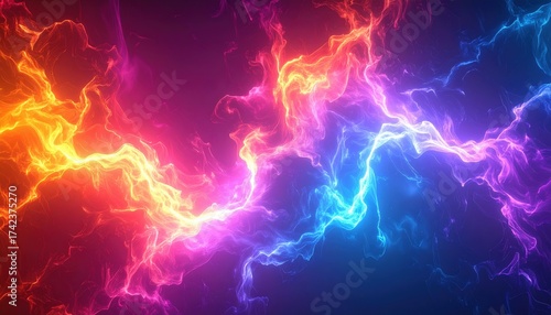 Electric neon lightning energy background — vibrant red pink blue plasma bolts, abstract glowing power surge texture