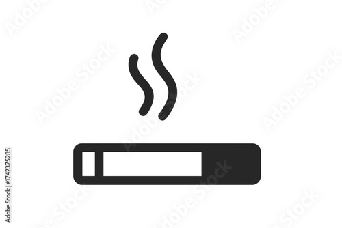 Smoking cigarette sign icon vector, smoker symbol silhouette with smoke, simple black and white illustration, smoking area concept, no text, transparent background