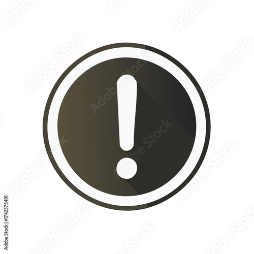 Exclamation mark sign in a circle as a warning attention symbol with black fill and white border