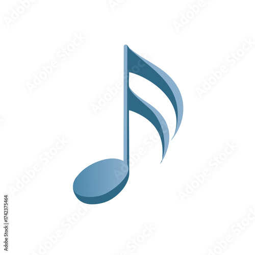 Blue 3D sixteenth musical note icon with gradient shading vector illustration