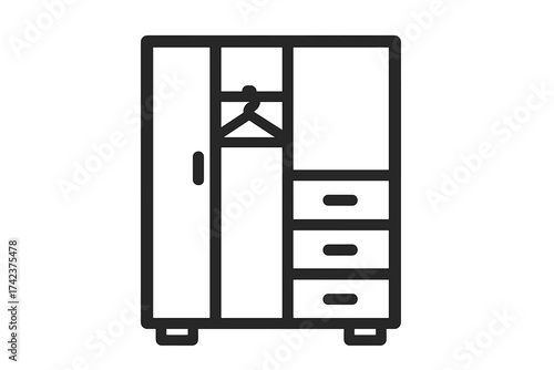 Wardrobe icon design with clothing storage symbol, furniture and household concept, vector illustration, organized closet with hanger, drawers, and transparent background