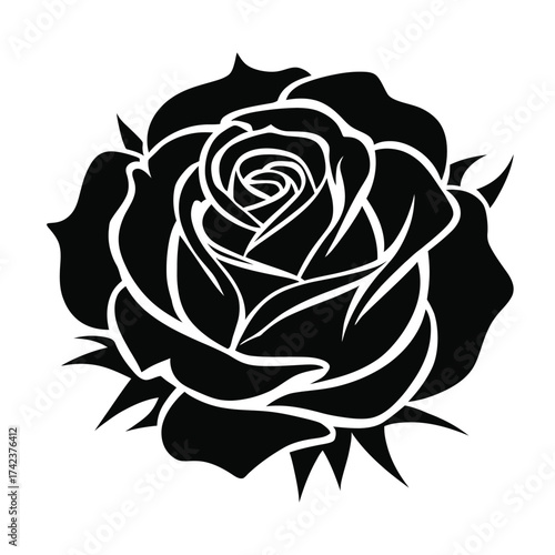 Elegant black silhouette rose vector illustration scalable eps graphic for declarative design projects silhouette White background