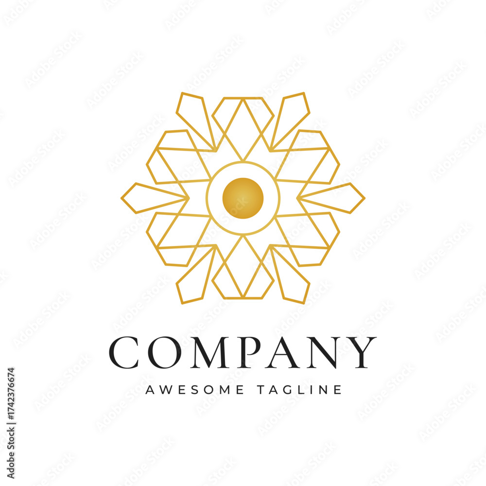 Fototapeta premium Luxury Geometric logo - Design a hexagonal Arabic Islamic ornament logo 