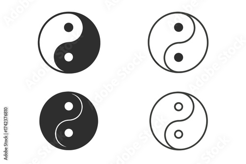 Yin Yang Balance Icon Vector Illustration Set. Spiritual Harmony Symbol. Taoist Duality Concept. Yin and Yang Energy Circle. Black and White Yin-Yang Sign. Transparent Background
