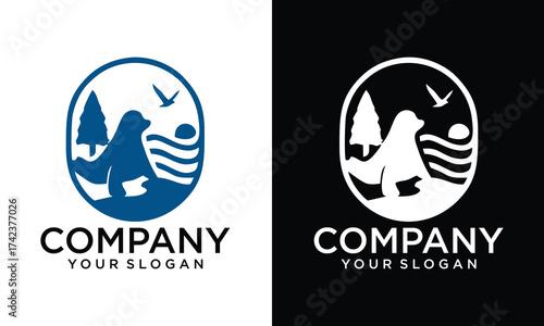 Creative emblem of sea seal silhouette with water splash