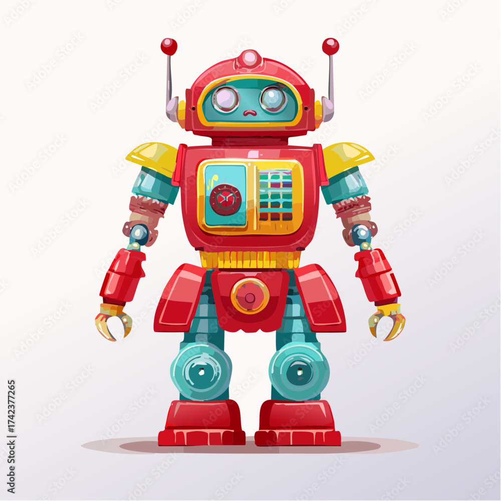 Fototapeta premium retro robots are standing side by side, vector cartoon illustration
